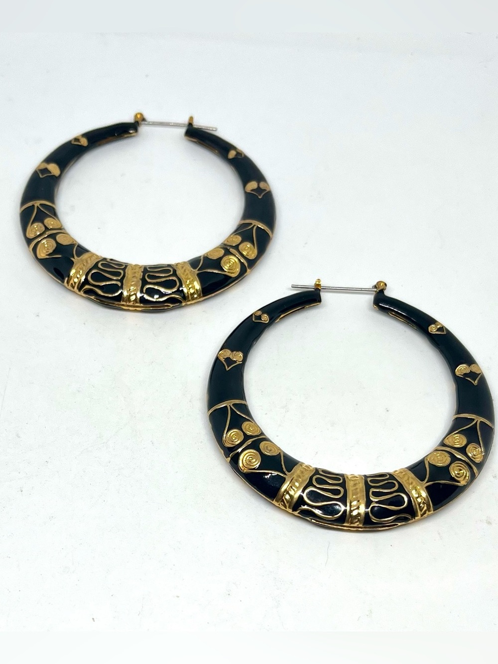Vintage Large Damascene Hoop Earrings